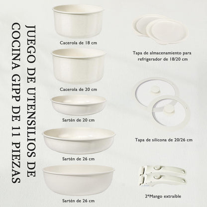 GiPP Juego de Ollas y Sartenes Cerámicas Antiadherente 11 Piezas, con Mangos Desmontables