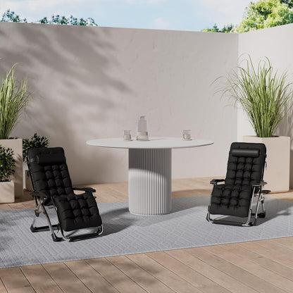 DQCHAIR Silla Reclinable Gravedad Cero para Actividades al Aire Libre, Extra Ancha y Ajustable, Con Portavasos y Cojines, Soporta 200kg, Ideal para Patio, Jardín y Playa (Negra)