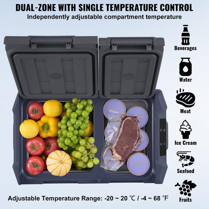 VEVOR Nevera de Compresión Portátil 25L, Mini Nevera para Coche 12/24V CC y 100-240V CA, Caja Enfriadora de Doble Zona, Temperatura Ajustable de -20°C a 20°C, Ideal para Camping, Barco y Casa