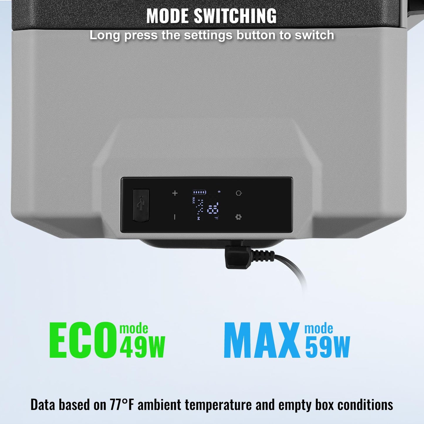 VEVOR Refrigerador Portátil para Automóvil de 60L, Temperatura Ajustable de -20°C a 20°C, Ideal para Hogar, Camping, Vehículos Recreativos y Automóviles, 825 x 46,5 x 534 mm