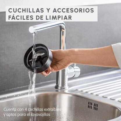 Moulinex Blend&Go Batidora de Vaso, 300W, Jarra de 1.3L, Botella de 750ml, Acero Inoxidable