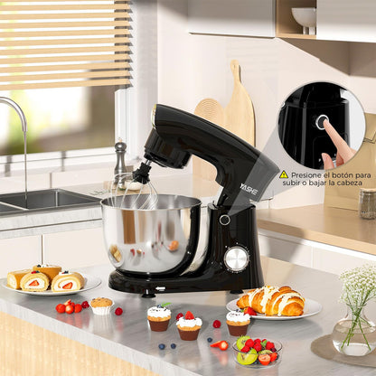 YASHE Batidora Amasadora 1500W, Doble Bol 4.5+5L, 10 Velocidades, Cabezal Inclinable