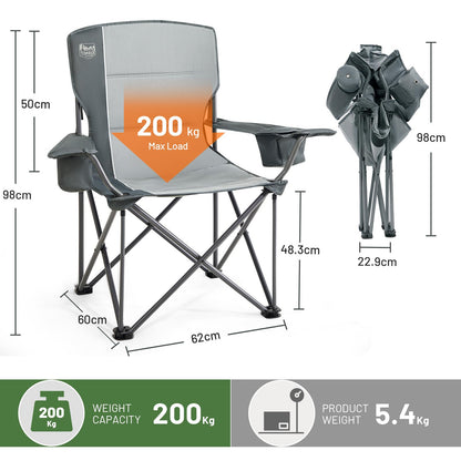TIMBER RIDGE Silla de Camping Plegable Ultragrande para Adulto, Soporta 200kg, Acolchada con Portavasos y Bolsa Refrigeradora, Ideal para Acampar, Jardín, Playa y Pesca