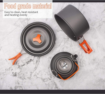 OVERMONT Kit de Cocina para Camping 14 Piezas, Aluminio, para Senderismo y Excursiones