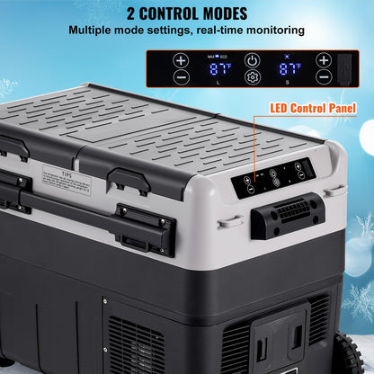 VEVOR Refrigerador Portátil para Automóvil de 50L, Doble Zona, Temperatura Ajustable de -20°C a 20°C, con Compresor, Ideal para Hogar, Campamentos y Vehículos Recreativos, 708 x 440 x 551 mm