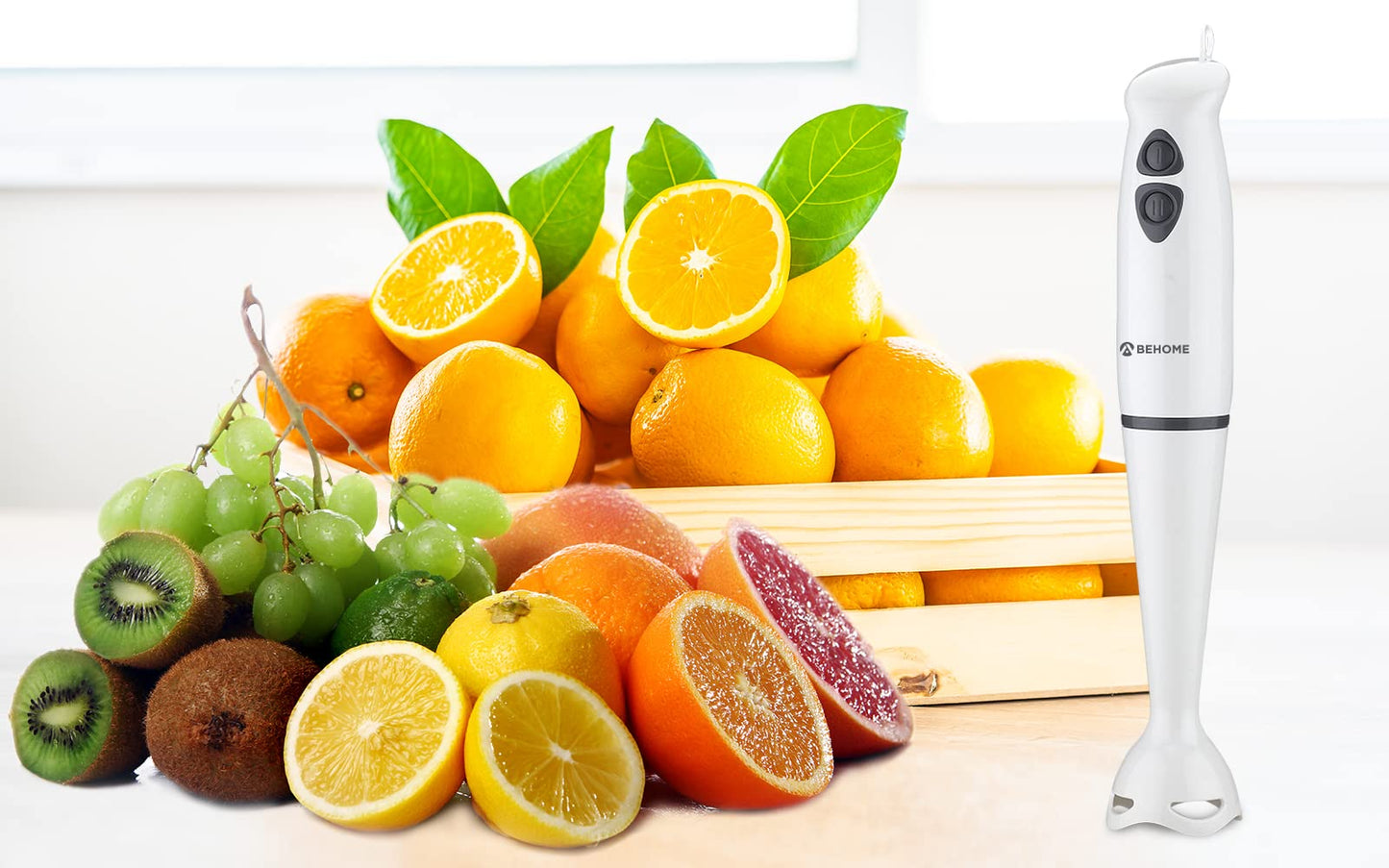 BEHOME Batidora de Mano, 250W, Acero Inoxidable, 2 Velocidades, Blanca