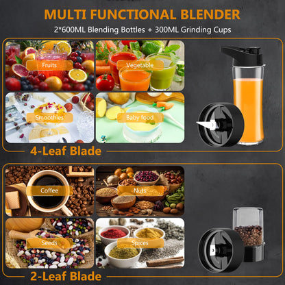 KITCANIS Batidora Multifuncional 3 en 1, 800W, 3 Velocidades, con Botella Portátil y Molinillo