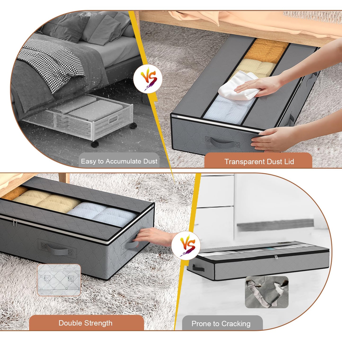 GoMaihe 3-Piece Under-Bed Storage, Foldable, Reinforced Handles