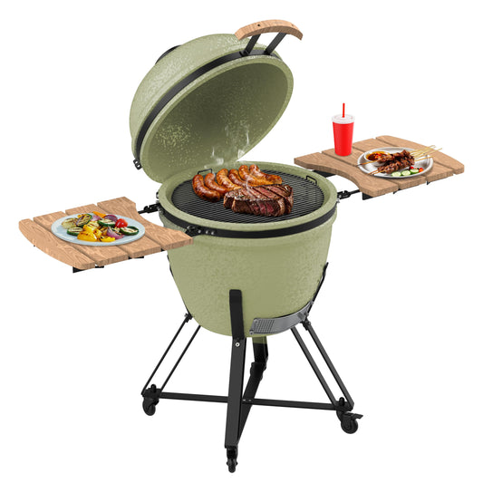 Cecotec Kamado Barbacoa de Carbón Cerámica Ø 60cm DragonFire 6000, Asa, Ahuma, Hornea y Guisa, Resistente a 1000°C, Soporte de Hierro Fundido, Cámara Hermética, Con Ruedas y Termómetro