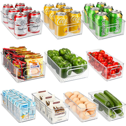 Royouzi 10-Piece Refrigerator Organizer, 2 Sizes, Stackable, Transparent, BPA-Free