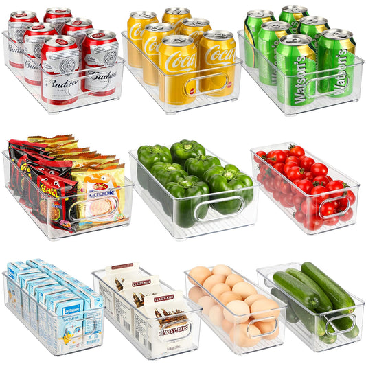 Royouzi 10-Piece Refrigerator Organizer, 2 Sizes, Stackable, Transparent, BPA-Free
