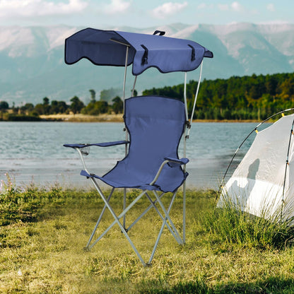 Silla Plegable al Aire Libre, Portátil y Ligera con Toldo Plegable y Portavasos, Ideal para Pesca y Picnic, 50x50x90/120cm, Azul Marino, Set de 2 Piezas