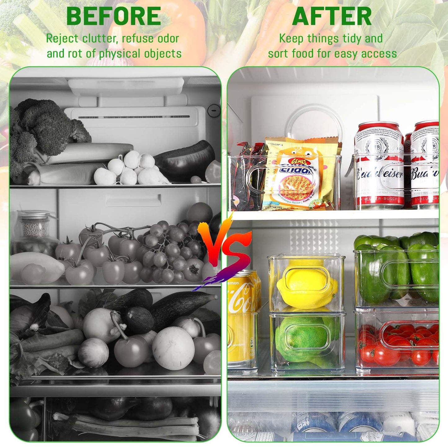 Royouzi 10-Piece Refrigerator Organizer, 2 Sizes, Stackable, Transparent, BPA-Free