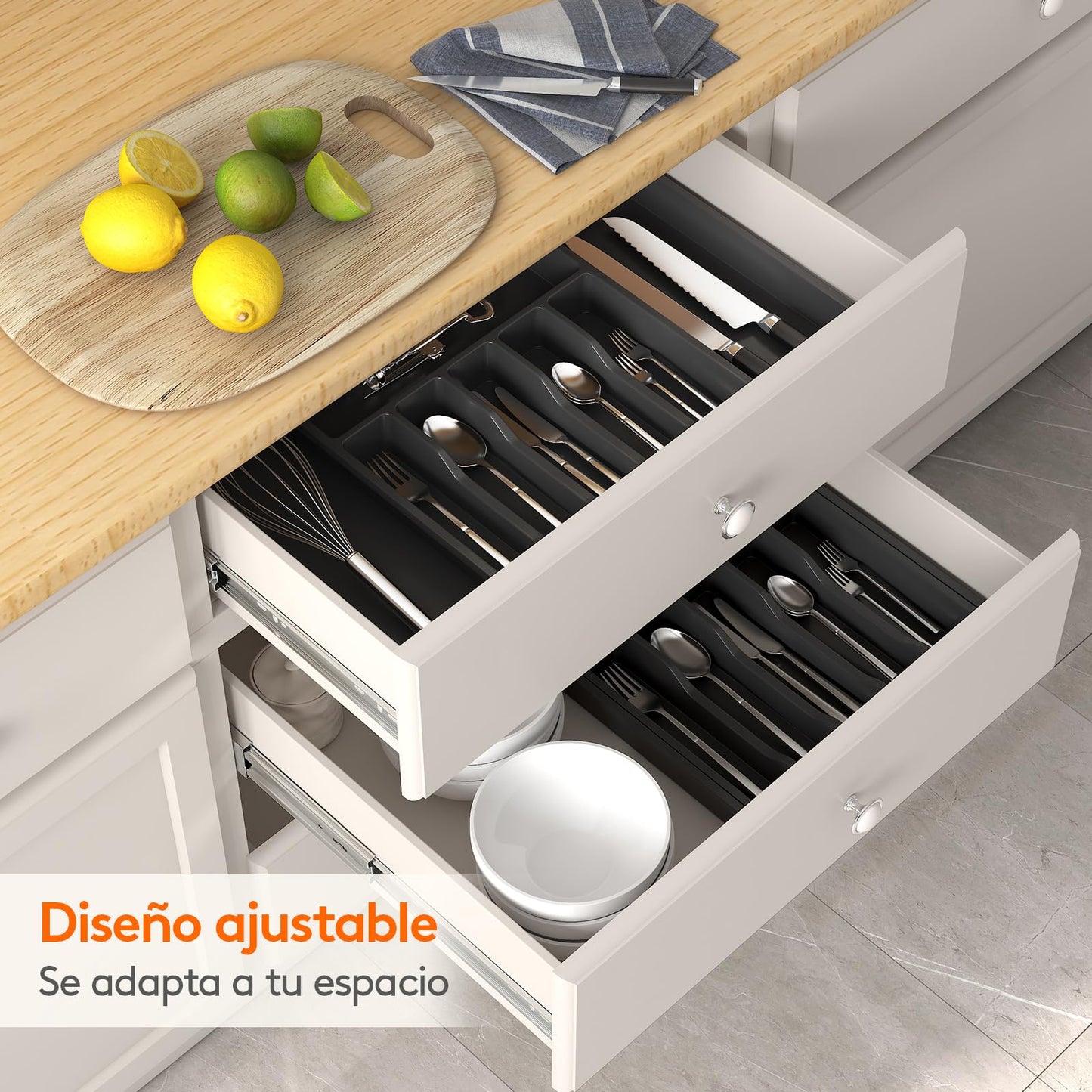 Lifewit Cubiertos Organizer, Extensible, Grande, Negro