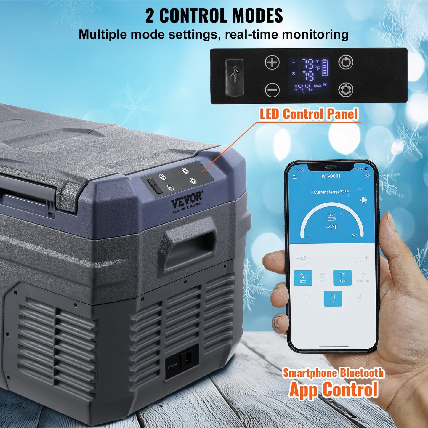 VEVOR Nevera de Compresión Portátil 25L, Mini Nevera para Coche 12/24V CC y 100-240V CA, Caja Enfriadora de Doble Zona, Temperatura Ajustable de -20°C a 20°C, Ideal para Camping, Barco y Casa