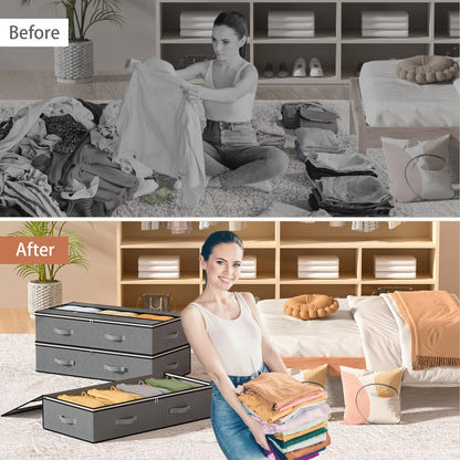 GoMaihe 3-Piece Under-Bed Storage, Foldable, Reinforced Handles