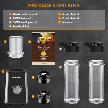 KITCANIS Batidora Multifuncional 3 en 1, 800W, 3 Velocidades, con Botella Portátil y Molinillo