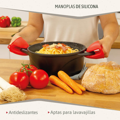 briebe Batería Cocina Inducción 8 Piezas, Aluminio Fundido, Antiadherente ILAG GRANITEC sin PFOA, Tapas Cristal, Guantes Silicona