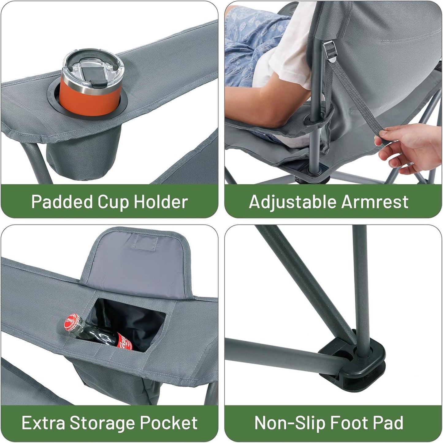 TIMBER RIDGE Silla de Camping Plegable Ultragrande para Adulto, Soporta 200kg, Acolchada con Portavasos y Bolsa Refrigeradora, Ideal para Acampar, Jardín, Playa y Pesca