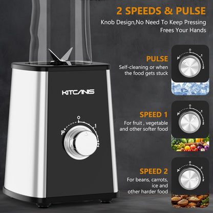 KITCANIS Batidora Multifuncional 3 en 1, 800W, 3 Velocidades, con Botella Portátil y Molinillo