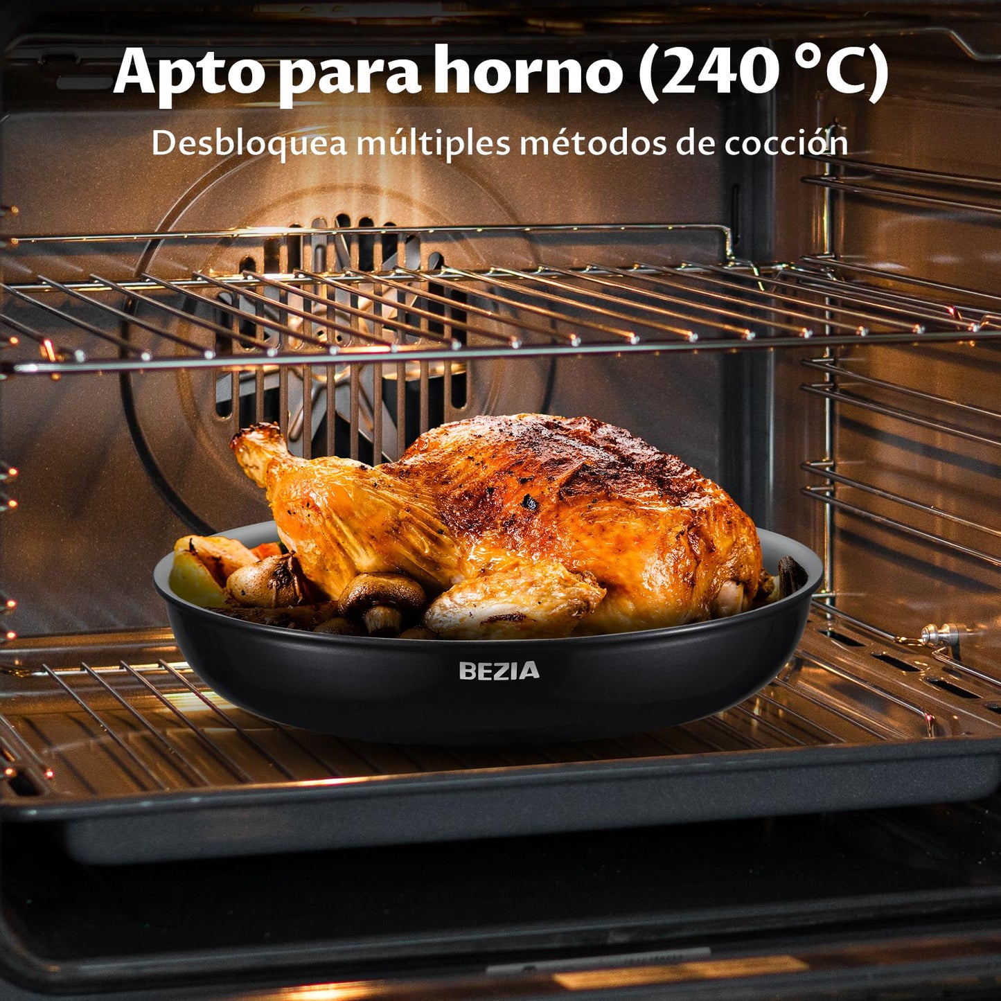 BEZIA Juego de Utensilios de Cocina de Inducción, 10 Piezas, Cerámica Antiadherente, Asas Desmontables