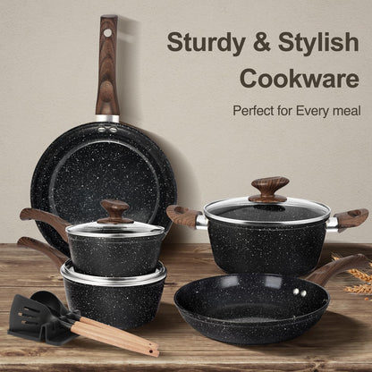 M MELENTA Batería de Cocina Inducción 12 Piezas, Cerámica Antiadherente, Negro