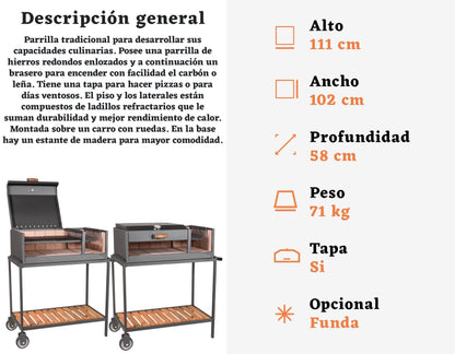 Parrilla Barbacoa de Carbón Parana Premium Portátil con Brasero, Ruedas y Tapa, Color Negro, 111x102x58 cm