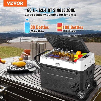 VEVOR Refrigerador Portátil para Automóvil de 60L, Temperatura Ajustable de -20°C a 20°C, Ideal para Hogar, Camping, Vehículos Recreativos y Automóviles, 825 x 46,5 x 534 mm