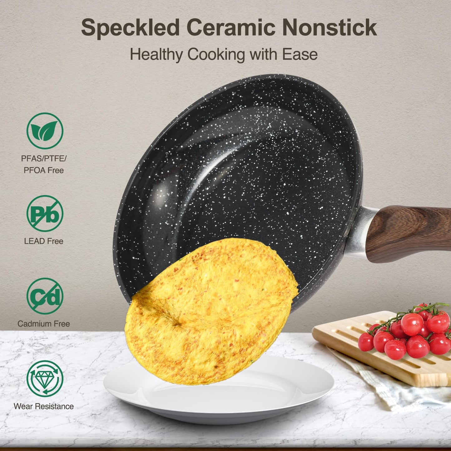 M MELENTA Batería de Cocina Inducción 12 Piezas, Cerámica Antiadherente, Negro