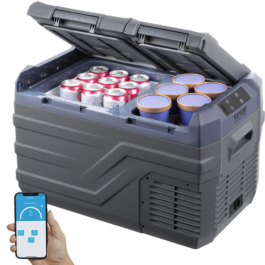 VEVOR Nevera de Compresión Portátil 25L, Mini Nevera para Coche 12/24V CC y 100-240V CA, Caja Enfriadora de Doble Zona, Temperatura Ajustable de -20°C a 20°C, Ideal para Camping, Barco y Casa