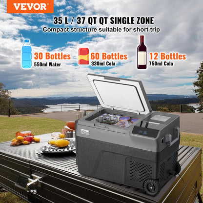 VEVOR Refrigerador Portátil para Automóvil de 35L con Función de Fabricación de Hielo, Temperatura Ajustable de -20°C a 20°C, Con Ruedas, Ideal para Camping y Automóvil, 730 x 420 x 480 mm, ≤ 45 dB
