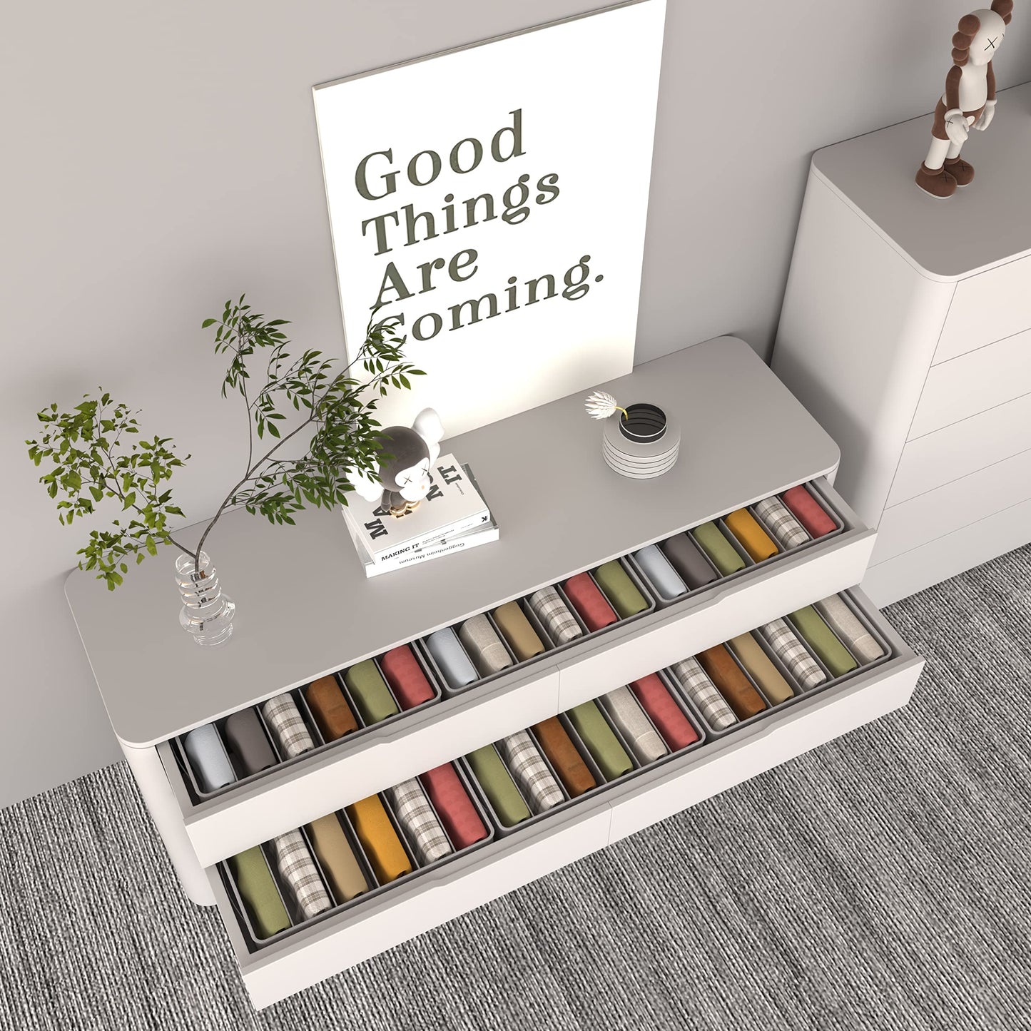 DIGZ 3-Piece Stackable Closet Organizers, Foldable, 8 Compartments, 38x28x20cm