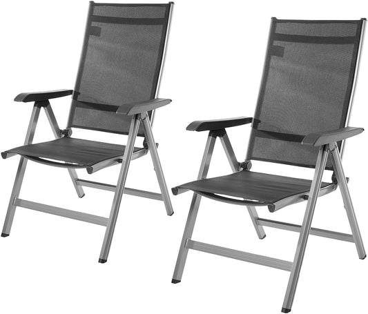 Basics Set de 2 Sillas para Exteriores Ajustables en 5 Posiciones, 69 x 60.5 x 110 cm, Color Gris, Comodidad y Resistencia